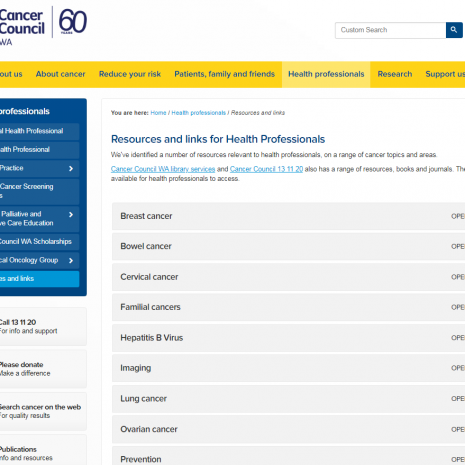 Resources and Links For Health Professionals Cancer Council WA