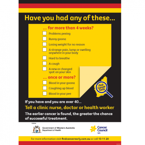 Find Cancer Early Symptom Checklist Aboriginal Design