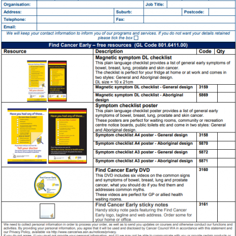 Find Cancer Early Resource Order Form