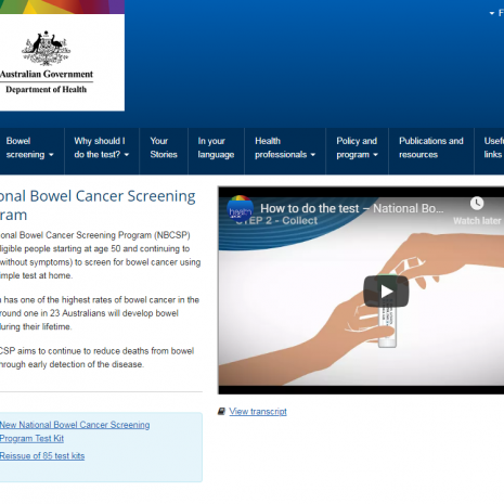 National Bowel Cancer Screening Program Website